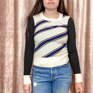 Milly Polka Dot & Striped Printed Cream Sweater